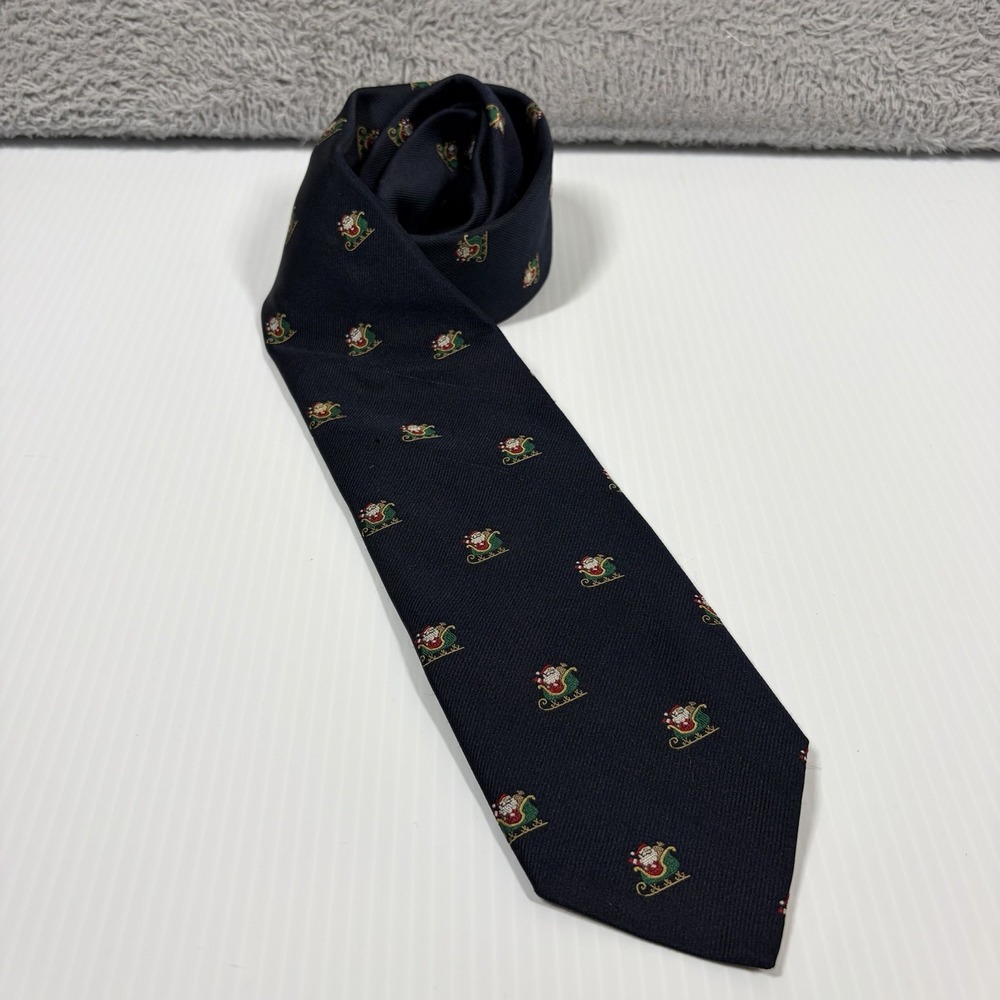VINTAGE Christmas Santa Tie Robert Talbott Tearney's Silk Wool Hand Sewn England